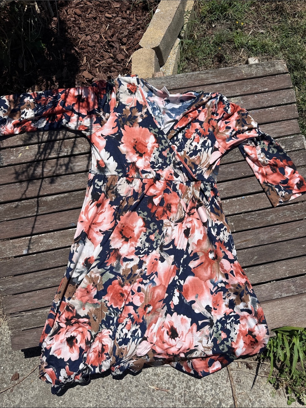 Sew In Love Navy Floral Wrap Dress with Coral and Cream Blooms